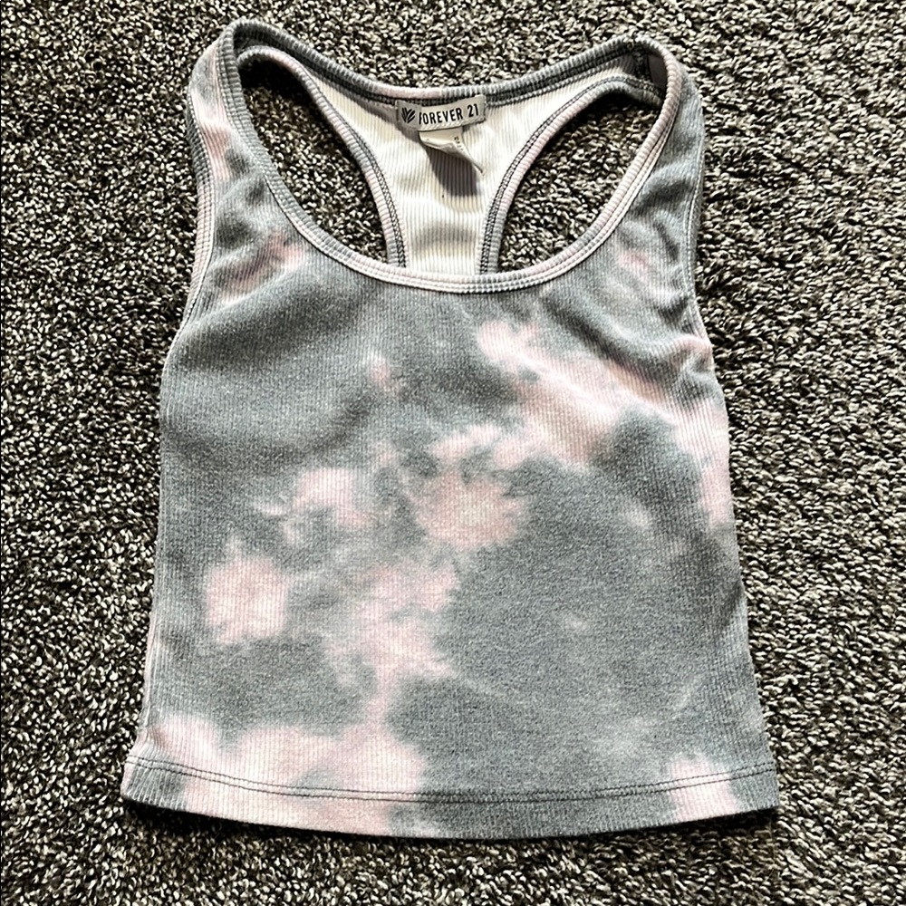 Forever 21 Gray and Pink Tie-Dye Tank Top